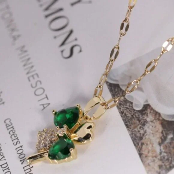 Emerald Clover Charm Necklace - Picture 3 of 4